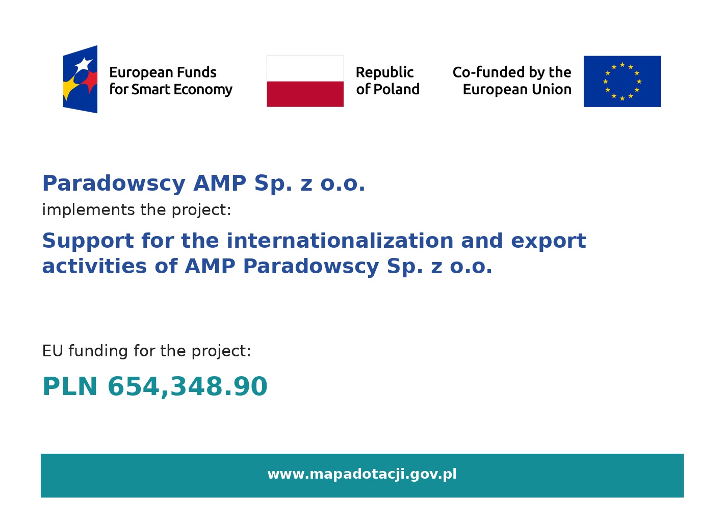Support for the internationalization and export activities of AMP Paradowscy Sp. z o.o.