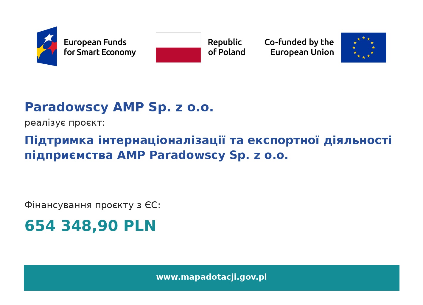 Підтримка інтернаціоналізації та експортної діяльності підприємства AMP Paradowscy Sp. z o.o.